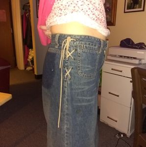 Vintage one of a kind extra long blue jean skirt